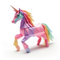 ai généré coloré origami Licorne, unique papier polygone ouvrages d'art, idéal animal de compagnie concept, ai généré photo