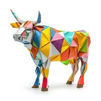 ai généré coloré origami vache, unique papier polygone ouvrages d'art, idéal animal de compagnie concept, ai généré photo