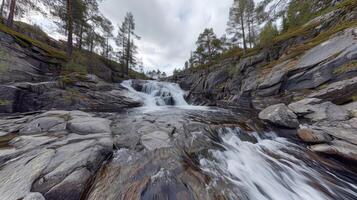 ai généré prendre une virtuel périple avec une 360 degrés vue de une majestueux cascade dans la Norvège parfait région sauvage. ai généré. photo