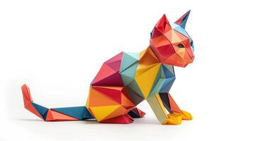 ai généré coloré origami chat, unique papier polygone ouvrages d'art, idéal animal de compagnie concept, ai généré photo