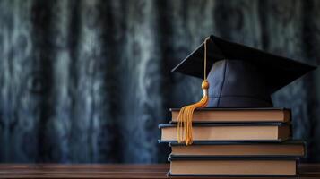 ai généré une Facile toile de fond orné avec une solitaire diplômé casquette, évoquant souvenirs de éducatif jalons photo