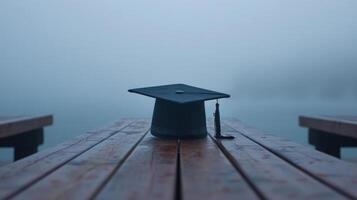 ai généré une serein toile de fond avec une solitaire diplômé casquette photo