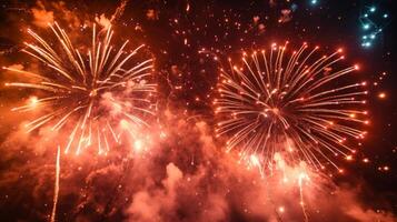 ai généré étourdissant coups de le nuit ciel illuminé par éblouissant feux d'artifice à marque le début de le Nouveau année photo