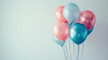 ai généré une minimaliste fête scène mise en évidence une Cadre et flottant des ballons dans une arc en ciel de couleurs photo