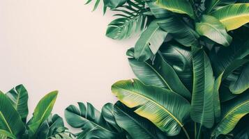 ai généré minimaliste compositions avec vibrant tropical feuilles photo