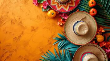 ai généré audacieux motifs, sombreros, et maracas infuser une mexicain fête esprit dans le toile de fond photo