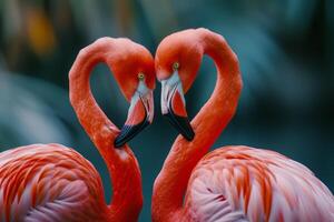 ai généré deux flamants roses partager une soumissionner moment comme elles ou ils engager dans une toilettage rituel photo