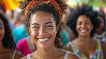 ai généré sourit et rire remplir le air comme gens de tout âge joindre le festivités photo