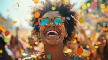 ai généré sourit et rire remplir le air comme gens de tout âge joindre le festivités photo