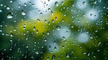 ai généré brillant gouttes de pluie sur vitres créer une apaisant, minimaliste printemps réglage photo
