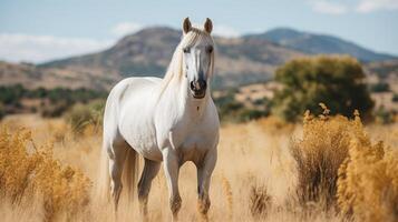 ai généré blanc cheval fermer portrait photo