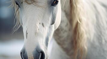 ai généré blanc cheval fermer portrait photo