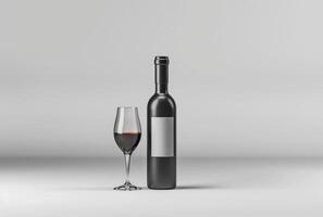 ai généré une bouteille de du vin et verre permanent sur une blanc surface photo