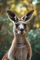 ai généré curieuse kangourou dans Naturel habitat photo