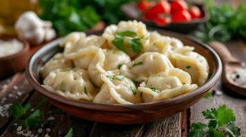 ai généré traditionnel russe Dumplings photo