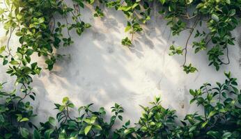 ai généré vert les plantes contre blanc mur photo