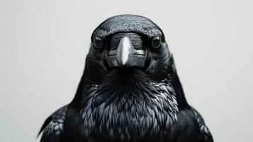 ai généré une grand noir corbeau sur un vide blanc Contexte photo