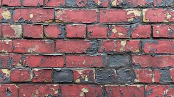 ai généré patiné, coloré, et se détériorer rouge brique mur Contexte. photo