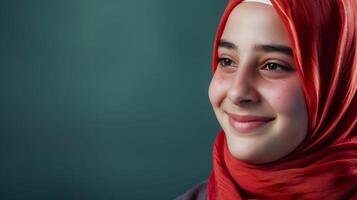 ai généré souriant islamique fille, capturer culturel la diversité et joie photo