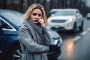 ai généré véhicule panne drame - triste scène de voiture malheur photo