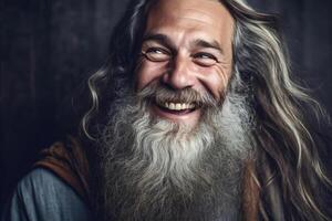 ai généré faciale narration - le contentement de un personnes âgées homme souriant visage photo