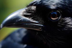 ai généré corbeau rêverie une captivant fermer de une majestueux corbeau. photo