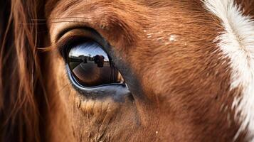 ai généré animal droits concept fermer de une cheval œil reflétant un image photo