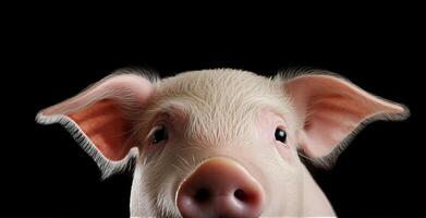 ai généré animal droits concept une fermer portrait de une porc contre une foncé Contexte. photo