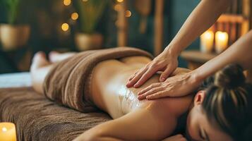 ai généré spa sérénité détendu femme profiter une retour massage photo