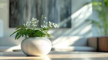 ai généré une blanc terra cotta plante sur une table photo