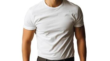 ai généré Beau homme corps avec Vide Facile blanc T-shirt photo