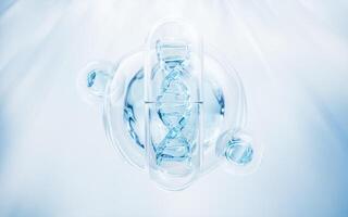 médical capsule avec ADN à l'intérieur, 3d le rendu. photo