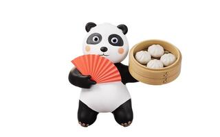 dessin animé Panda et chinois nourriture baozi, 3d le rendu. photo