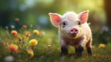 ai généré photoréaliste image de adorable bébé porc photo