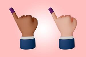 3d rendre icône de main geste peu doigt après vote sur Indonésie général élection. le doigt plongé dans violet encre photo