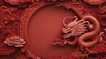ai généré chinois Nouveau année thème plaine Contexte avec dragon signe, typique chinois cadres sur chaque côté. luxe style de papier Couper art. photo