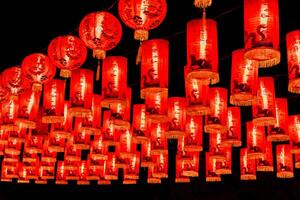 rouge lanterne décoration pour chinois Nouveau année de fête Festival Chine traditionnel culture dans nuit temps, célébrer chinois Nouveau année est asiatique. photo