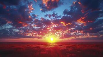 ai généré le soir ciel est rempli avec altocumulus des nuages, ajouter spectaculaire couleurs à le magnifique le coucher du soleil voir. photo