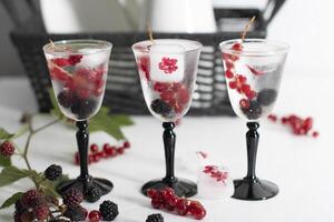 transparent Gin et Tonique avec la glace et Frais rouge groseilles et mûres photo