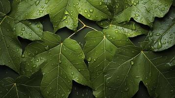 ai généré Frais vert feuilles la nature Contexte. Haut voir. photo