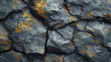 ai généré fissuré noir Naturel pierre Contexte avec Jaune accents. photo