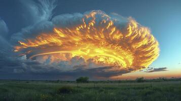 ai généré le soir ciel avec le présence de lenticulaire des nuages lequel forme unique lenticulaire formations dans le ciel. photo