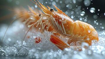 ai généré succulent congelé crevette. le fraîcheur de le crevette proche en haut voir. Fruit de mer la photographie. photo