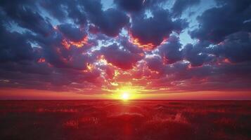 ai généré le soir ciel est rempli avec altocumulus des nuages, ajouter spectaculaire couleurs à le magnifique le coucher du soleil voir. photo