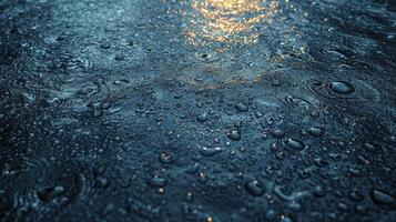 ai généré gouttes de pluie sur le Lac surface avec tentant textures et spectaculaire éclairage. abstrait Contexte. photo