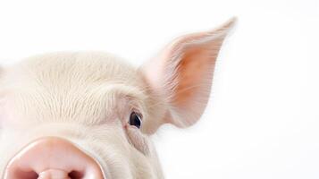 ai généré animal droits concept une fermer de une porc visage contre une blanc Contexte photo