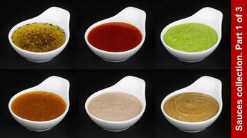 différent sauces isolé sur noir Contexte photo