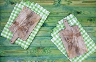 Coupe planche plus de vert à carreaux nappe de table, Haut vue photo