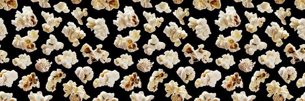 pop corn sans couture modèle. pop blé sur noir Contexte photo