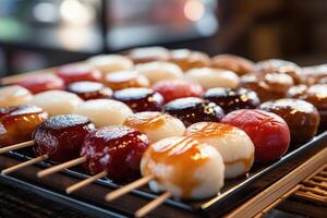 ai généré Japonais sansyoku dango, Trois coloré dango. ai généré photo